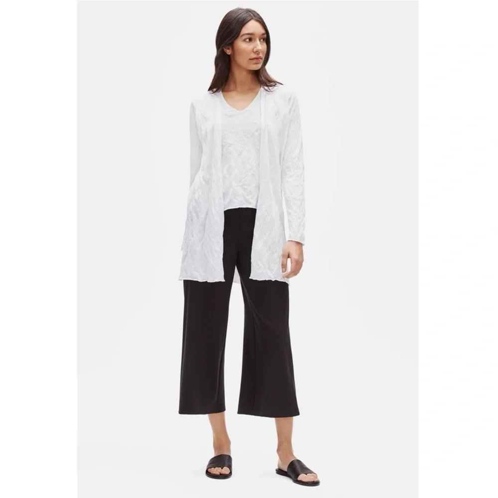 Eileen Fisher Tencel Metal Long Cardigan & Tank Easy Fit Thigh Length